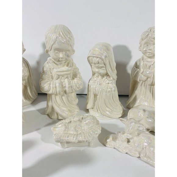 Vintage Arnel Nativity Set Glazed Ceramic Iridescent White Christmas Crèch ‘75 - Picture 3 of 12